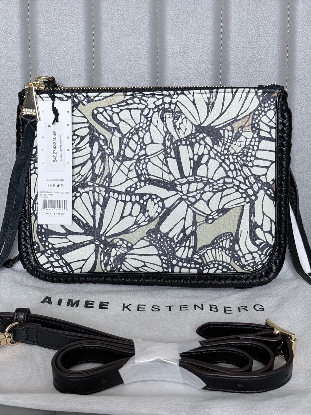 Aimee Kestenberg Famous Crossbody Double Top Butterfly Messenger Leather Bag